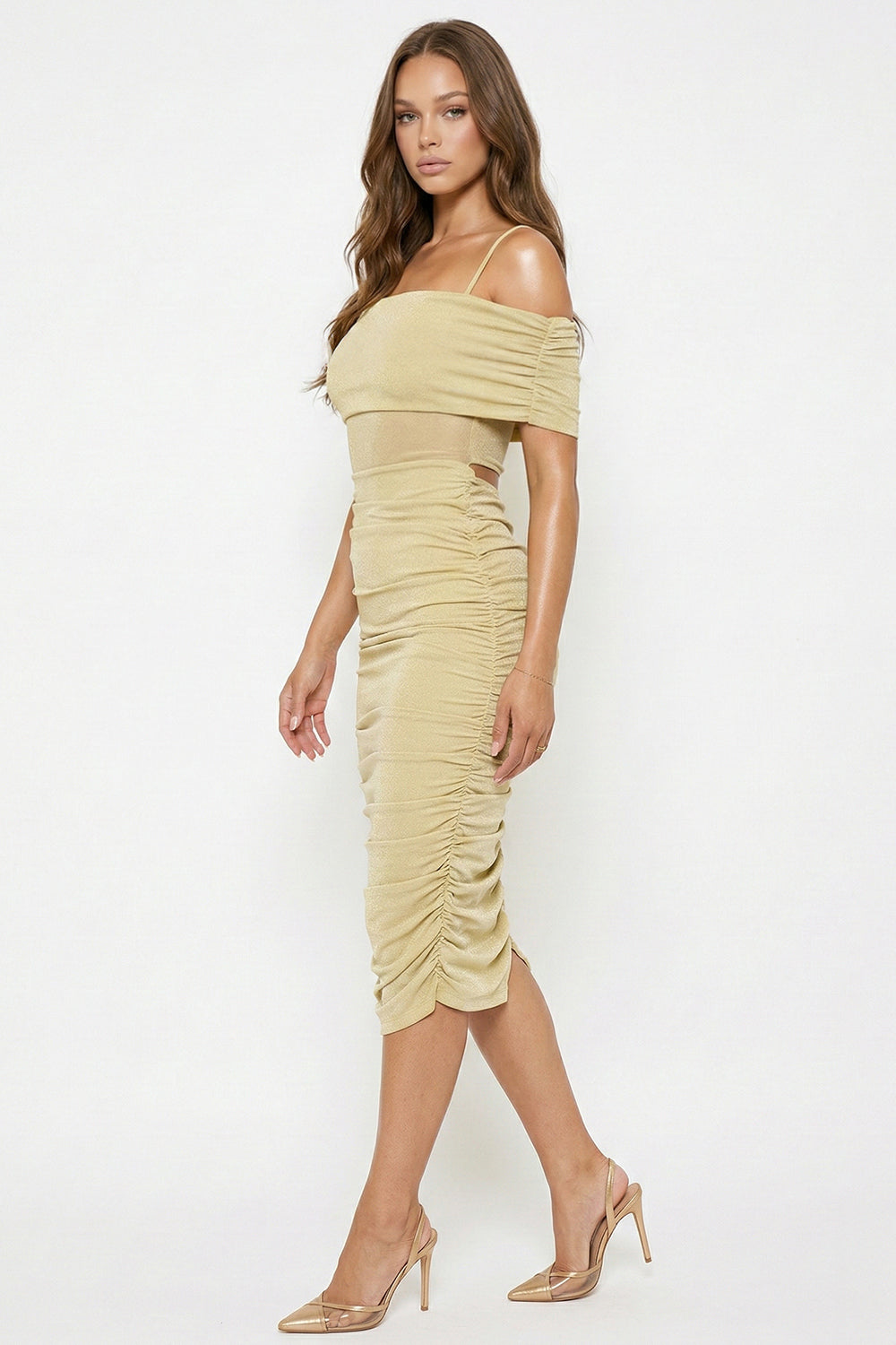 Glitter Open Shoulder Midi Dress