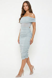 Glitter Open Shoulder Midi Dress