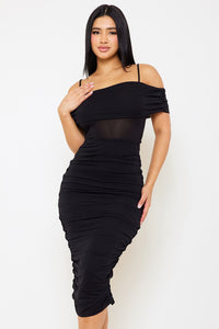 Symphony Dress - Glitter Open Shoulder Midi Dress | Zezebe