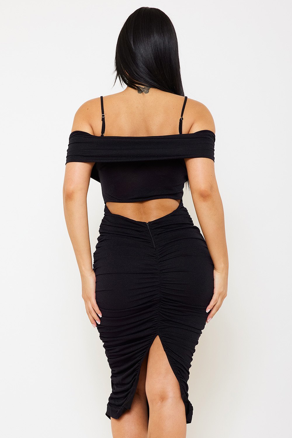 Symphony Dress - Glitter Open Shoulder Midi Dress | Zezebe