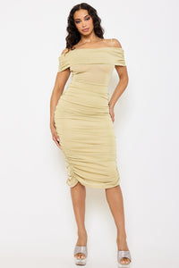 Symphony Dress - Glitter Open Shoulder Midi Dress | Zezebe