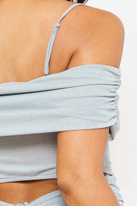 Symphony Dress - Glitter Open Shoulder Midi Dress | Zezebe