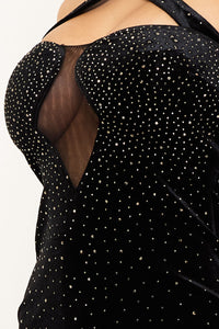 Symphony Dress - Rhinestone On Velvet Criss-Cross Halter Neck Mini Dress | Zezebe