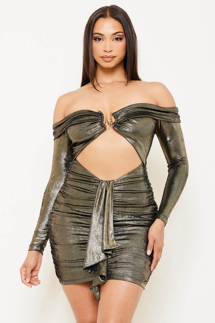 Symphony Dress - U-Shape Metal Front Pleated Mini Dress | Zezebe