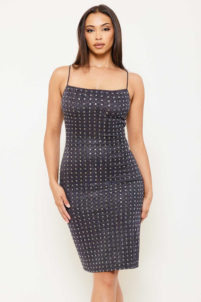 Symphony Dress - Square Rhinestone On Shiny Mini Dress | Zezebe