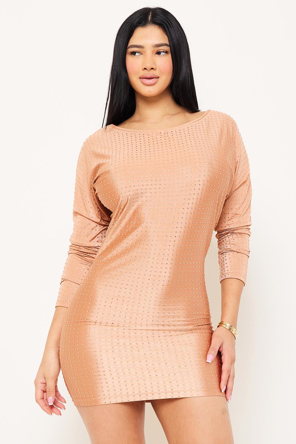 Shakira Rib With Rhinestone Mini Dresss