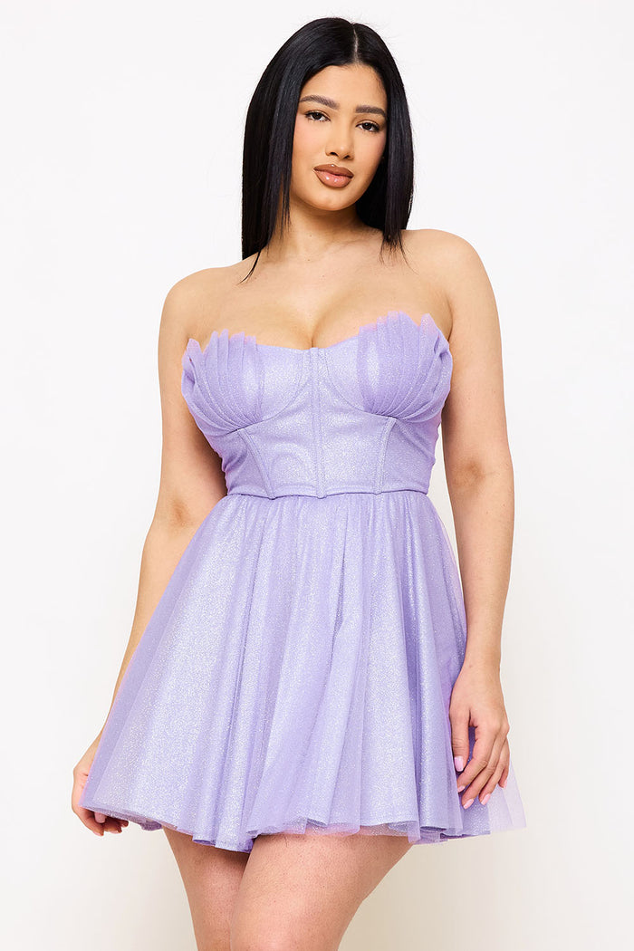 Symphony Dress - Glitter Mesh Pleated Mini Dress | Zezebe