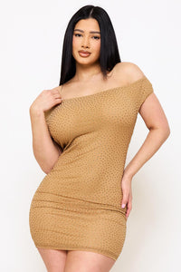 Rhinestone Power Mesh Off The Shoulder Mini Dress