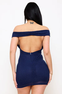 Rhinestone Power Mesh Off The Shoulder Mini Dress