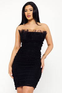 Pearl Bead On Power Mesh Midi Dress