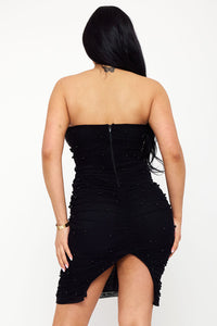 Pearl Bead On Power Mesh Midi Dress