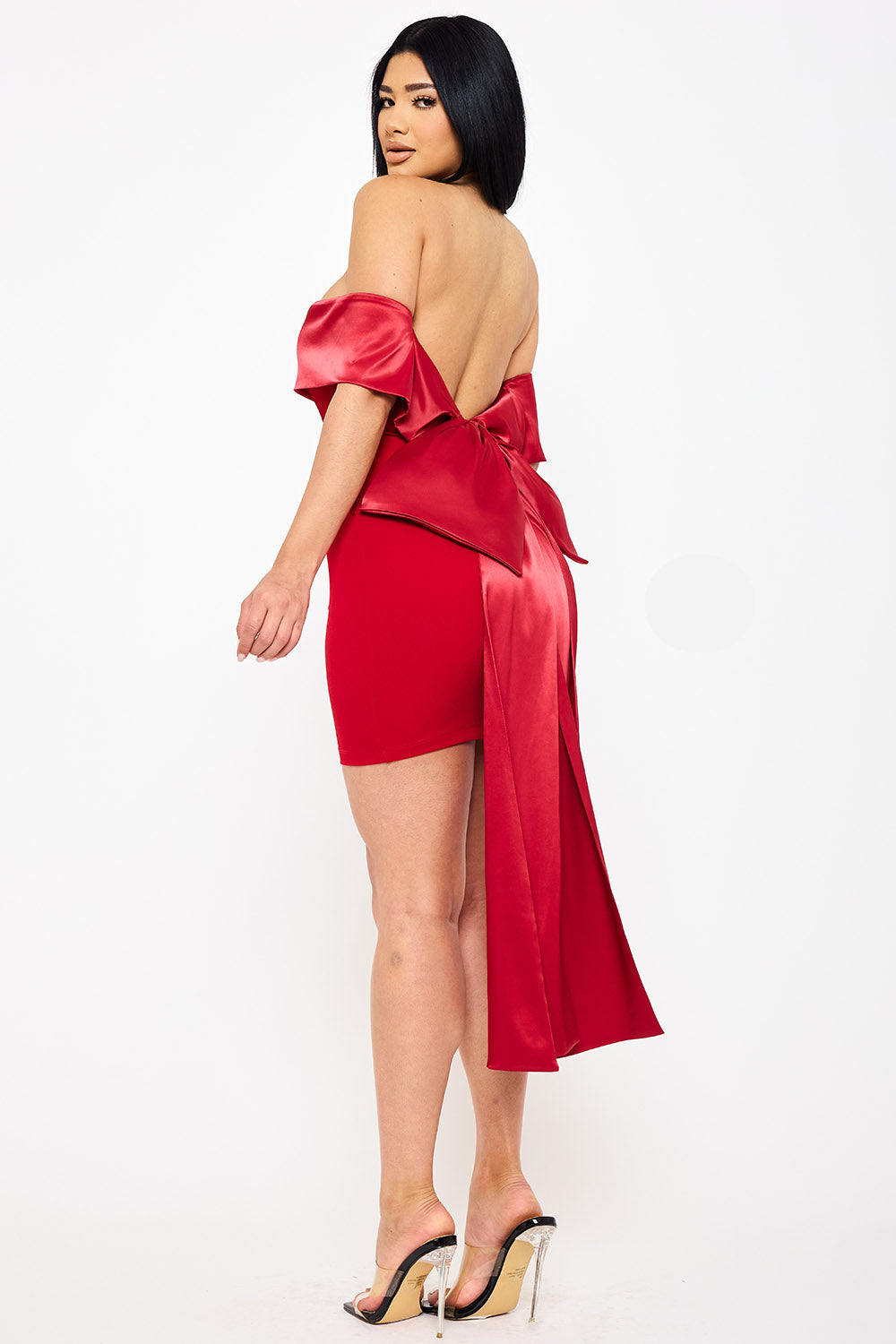 Satin Ribbon Bow Detail Back Mini Dress