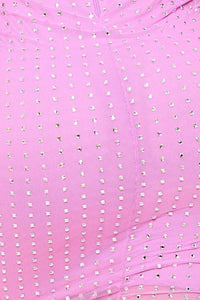 Symphony Dress - Square Rhinestone On Power Mesh Off The Shoulder Midi Dress | Zezebe