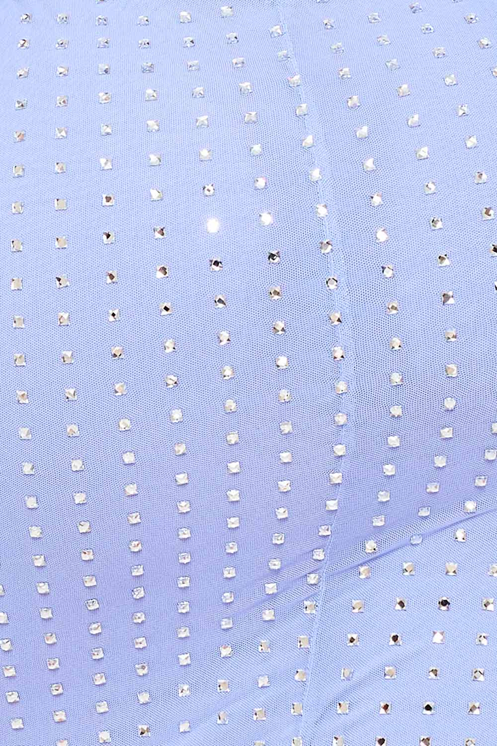 Symphony Dress - Square Rhinestone On Power Mesh Off The Shoulder Midi Dress | Zezebe