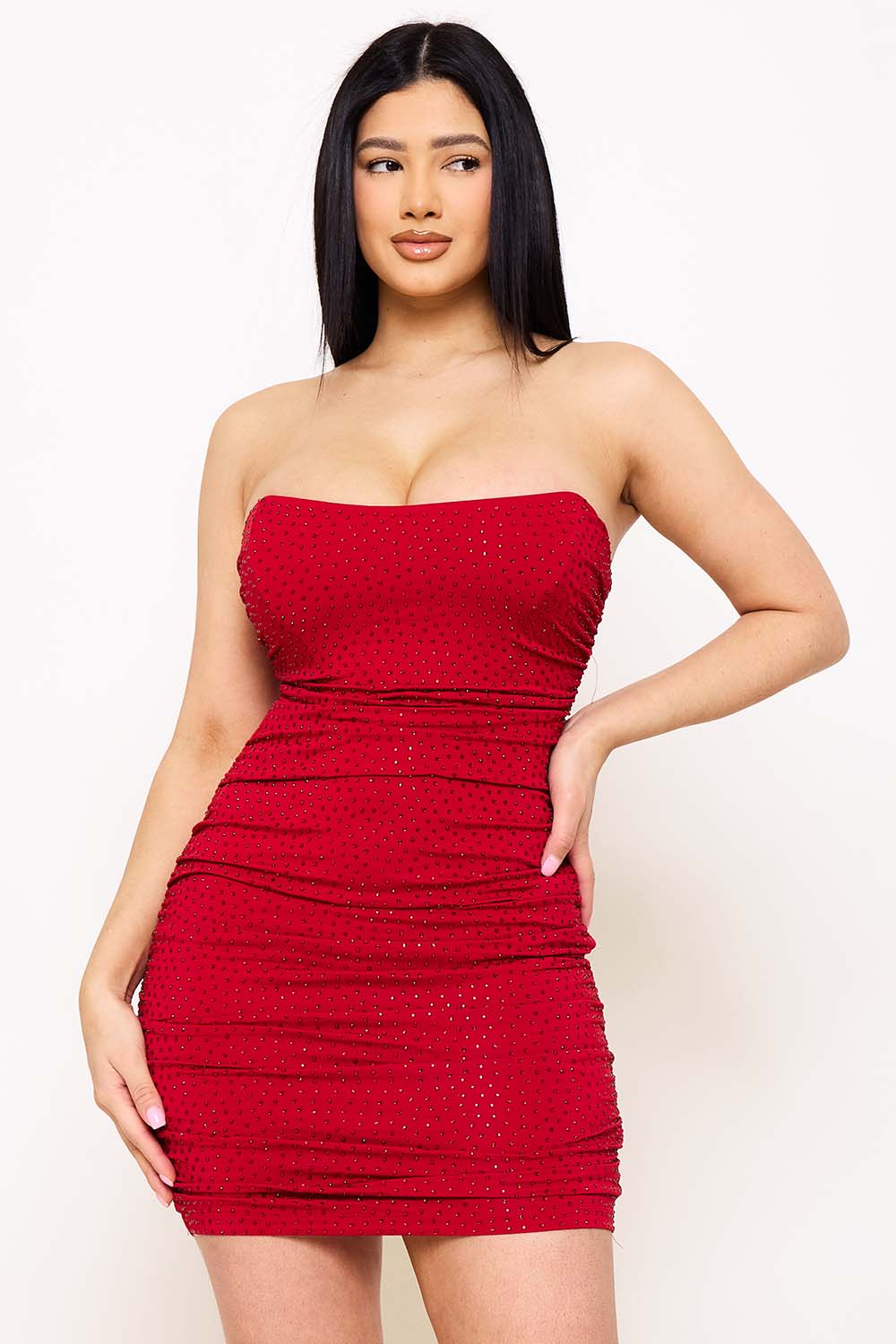 Rhinestone Strapless Mini Dress