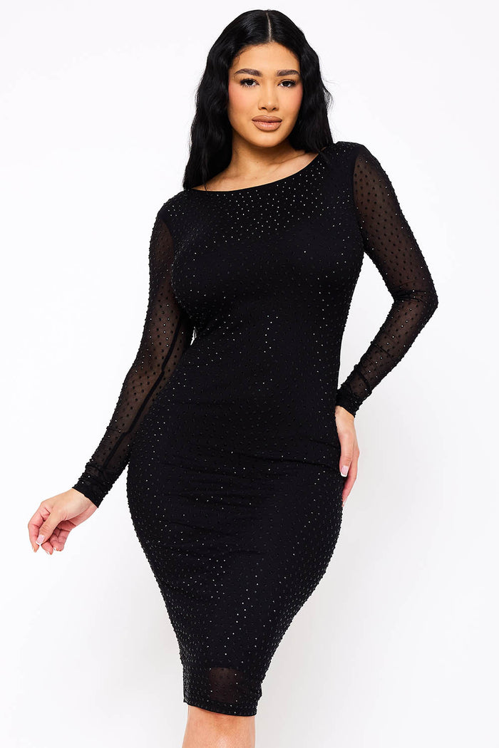 Translucent Rhinestone Midi Dress