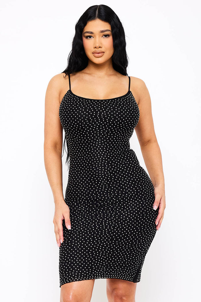Symphony Dress - Rhinestone On Stretch Wavy Mesh Mini Dress | Zezebe