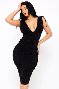 Symphony Dress - Deep V-Neckline Soft Slinky Midi Dress | Zezebe