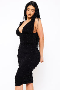 Symphony Dress - Deep V-Neckline Soft Slinky Midi Dress | Zezebe