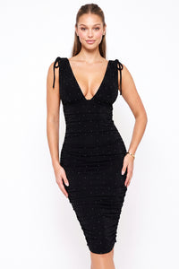 Deep V-Neckline Soft Slinky Midi Dress