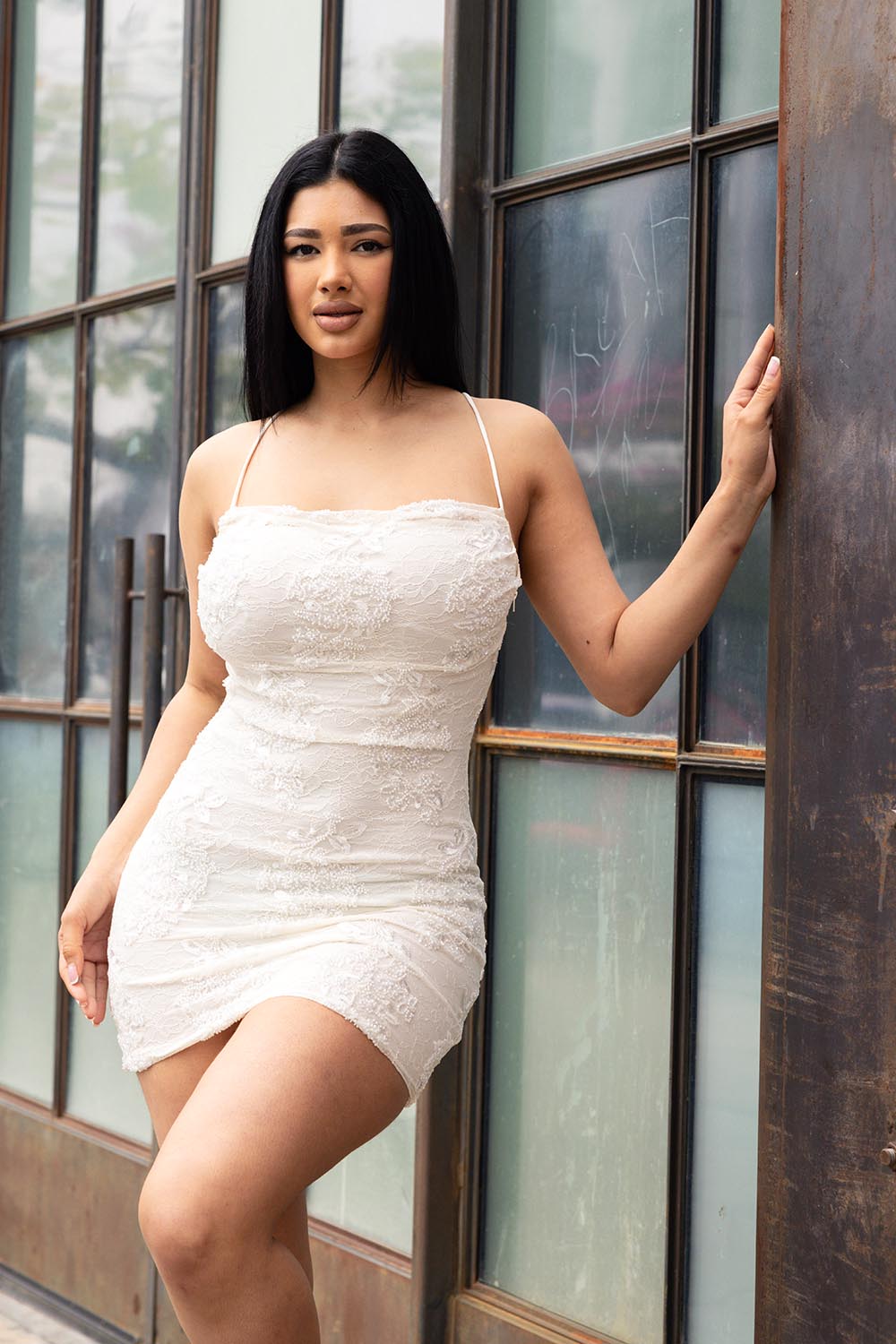 Symphony Dress - Floral Lace With Bead Detail Mini Dress | Zezebe