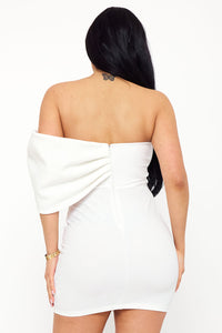 Symphony Dress - Glitter With Large Bow On One Shoulder Mini Dress | Zezebe