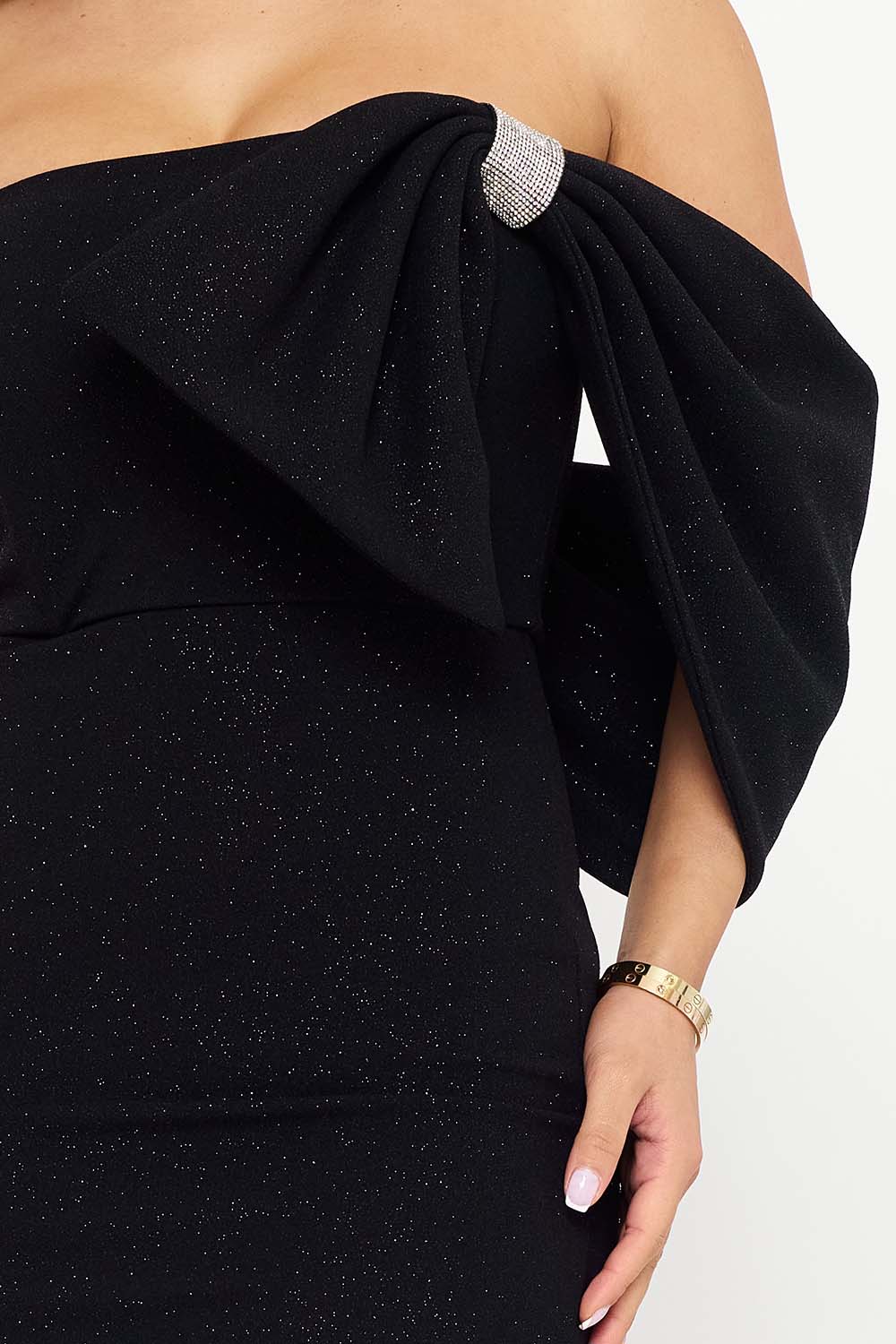 Symphony Dress - Glitter With Large Bow On One Shoulder Mini Dress | Zezebe