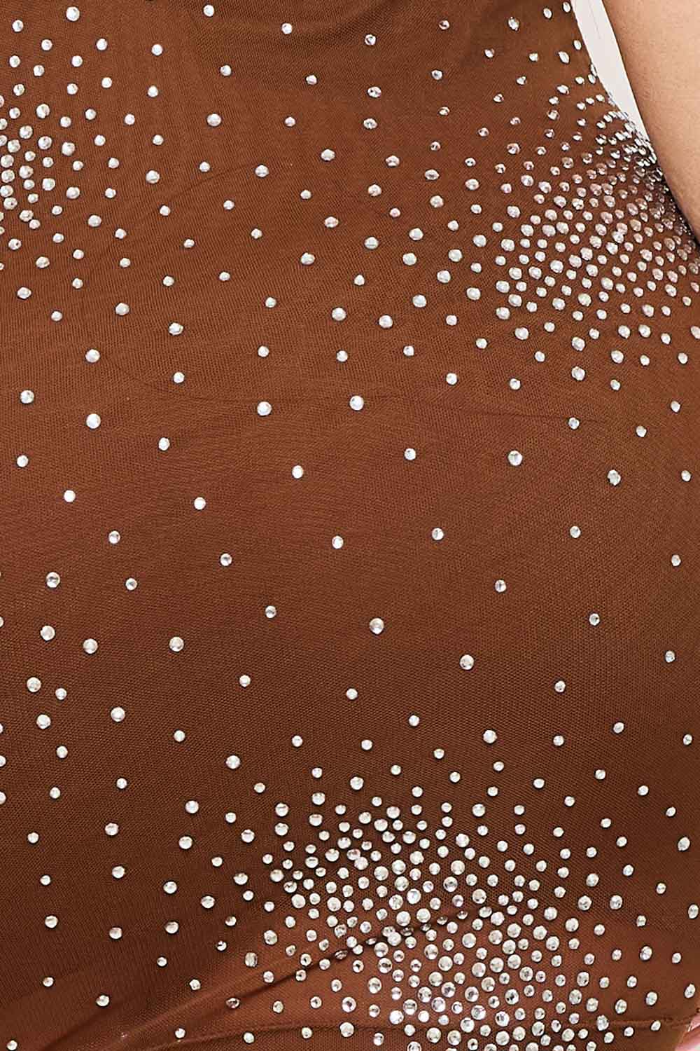 Symphony Dress - Rhinestone Power Mesh Cowl Neckline Mini Dress | Zezebe