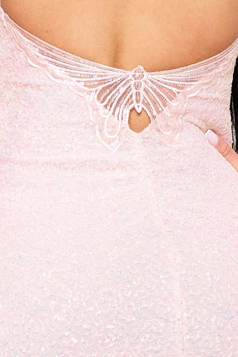 Symphony Dress - Butterfly Embroidered Lace Back Sequin Mini Dress | Zezebe