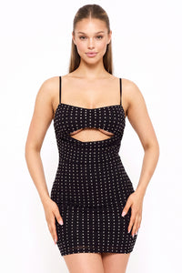 Rhinestone On Power Mesh Draped Front Mini Dress