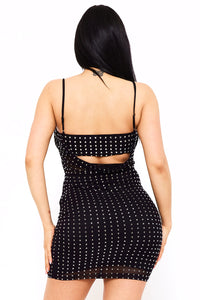 Symphony Dress - Rhinestone On Power Mesh Draped Front Mini Dress | Zezebe