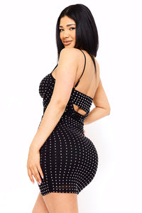 Symphony Dress - Rhinestone On Power Mesh Draped Front Mini Dress | Zezebe