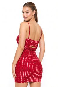 Rhinestone On Power Mesh Draped Front Mini Dress