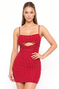 Rhinestone On Power Mesh Draped Front Mini Dress