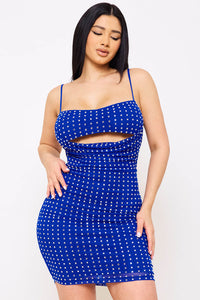 Symphony Dress - Rhinestone On Power Mesh Draped Front Mini Dress | Zezebe