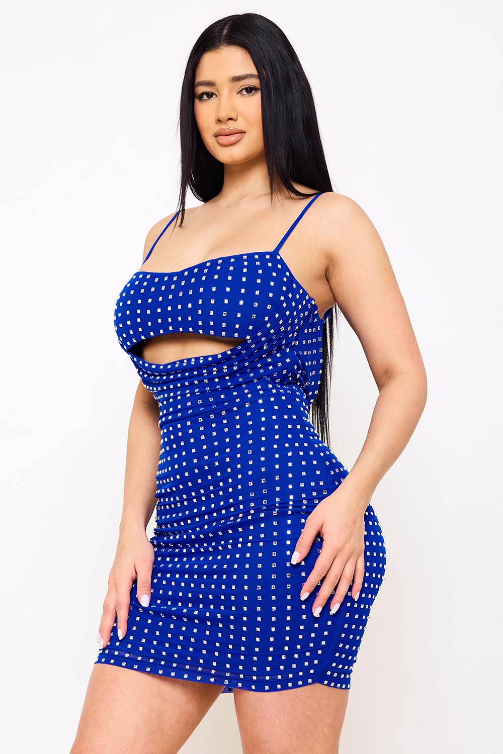 Symphony Dress - Rhinestone On Power Mesh Draped Front Mini Dress | Zezebe
