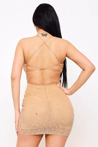Symphony Dress - Radient Rhinestone Pattern On Power Mesh Mini Dress | Zezebe