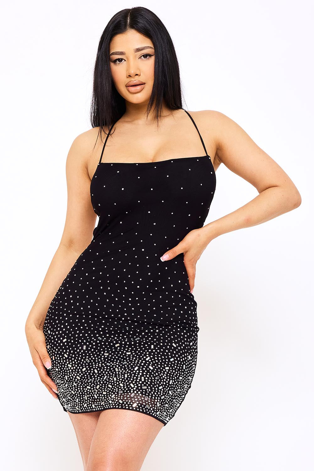 Symphony Dress - Radient Rhinestone Pattern On Power Mesh Mini Dress | Zezebe