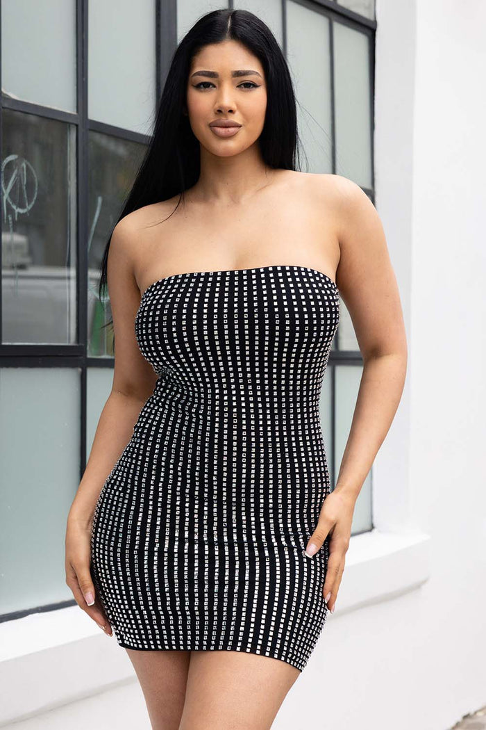 Symphony Dress - Rhinestone On Power Mesh Tube Top Mini Dress | Zezebe