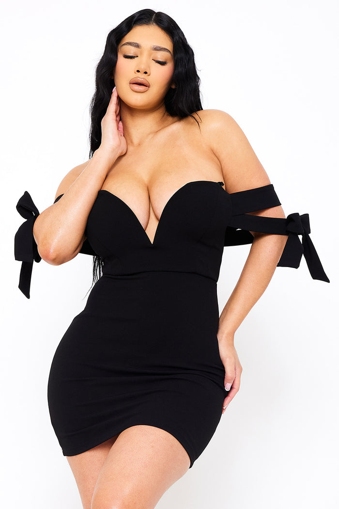 Off The Shoulder Bow Shoulder Mini Dress