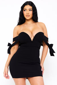Off The Shoulder Bow Shoulder Mini Dress