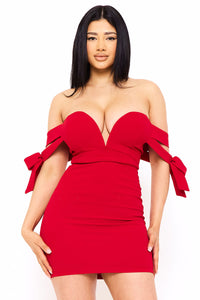 Off The Shoulder Bow Shoulder Mini Dress