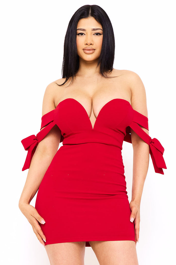 Symphony Dress - Off The Shoulder Bow Shoulder Mini Dress | Zezebe