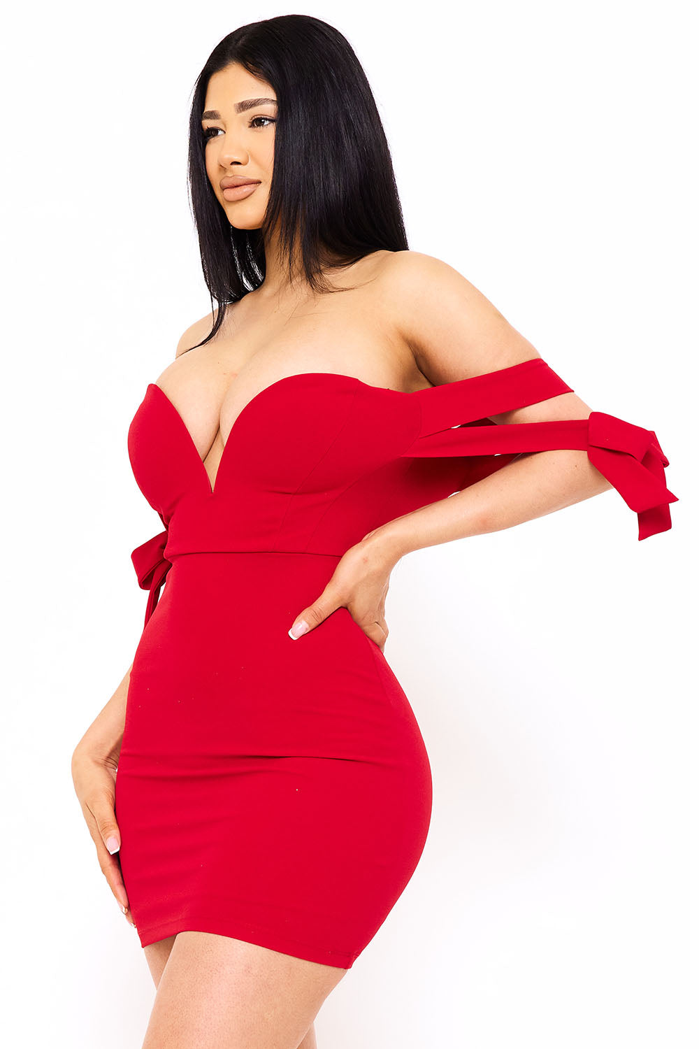 Off The Shoulder Bow Shoulder Mini Dress