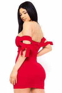 Off The Shoulder Bow Shoulder Mini Dress
