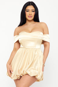 Symphony Dress - Satin Off The Shoulder Mini Dress | Zezebe