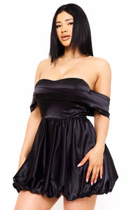 Symphony Dress - Satin Off The Shoulder Mini Dress | Zezebe