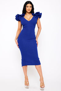 Glitter Ruffle Shoulders Midi Dress