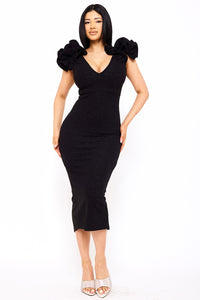 Symphony Dress - Glitter Ruffle Shoulders Midi Dress | Zezebe