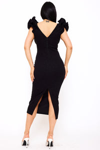 Symphony Dress - Glitter Ruffle Shoulders Midi Dress | Zezebe